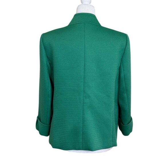 Tahari Blazer Jacket Arthur Levine Textured Kelly Green Mandarin Collar Size 12 - Picture 3 of 7